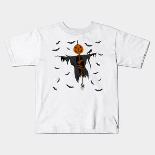 Happy Halloween Themed, Pumpkin Scarecrow illustration, Spooky Vibe Gift, Scary Design Kids T-Shirt